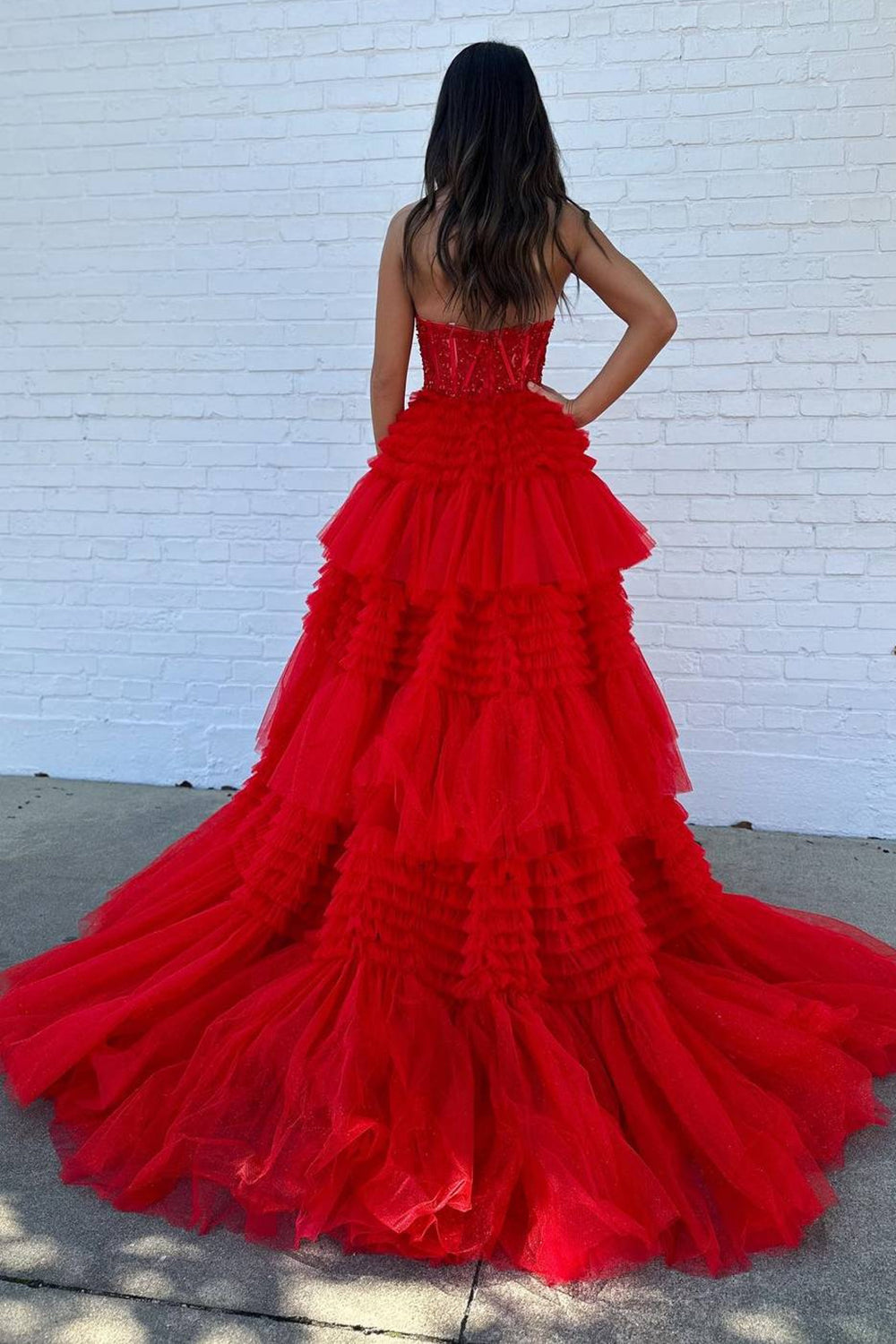 Princess A Line Spaghetti Straps Fuchsia Long Ball Dress with Ruffles
