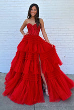 Load image into Gallery viewer, Princess A Line Sweetheart Fuchsia Corset Prom Dress with Appliques Ruffles