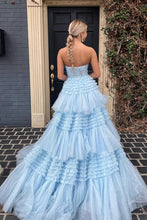 Load image into Gallery viewer, Princess A Line Sweetheart Fuchsia Corset Prom Dress with Appliques Ruffles
