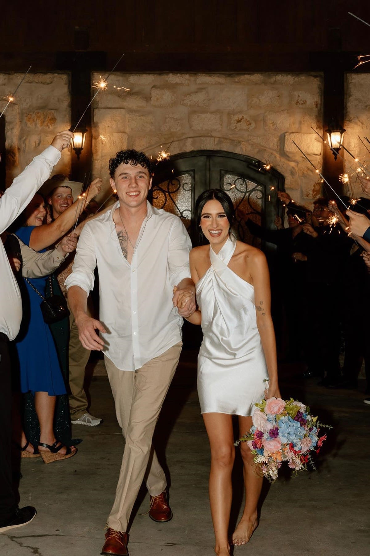 Stylish Sheath Halter Neck White Short Wedding Guest Dress