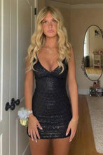 Load image into Gallery viewer, Fashionable Sheath Spaghetti Straps Light Blue Sequins Short Homecoming Dress