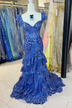 Load image into Gallery viewer, Sparkly Off The Shoulder Long Mermaid Prom Dress With Appliques And Split