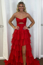 Load image into Gallery viewer, Cute Royal Blue A-Line Strapless Long Tiered Prom Dress with Slit
