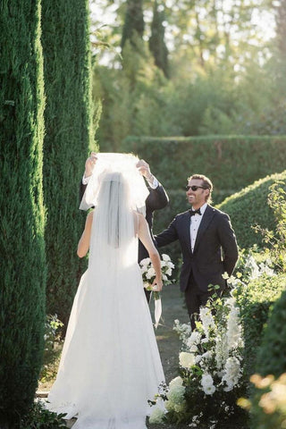 Elegant A Line Strapless White Wedding Dress with Split Front