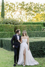 Load image into Gallery viewer, Elegant A Line Strapless White Wedding Dress with Split Front
