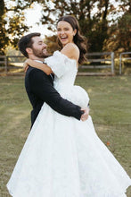 Load image into Gallery viewer, Charming A Line Off the Shoulder White Wedding Dress with Split Front
