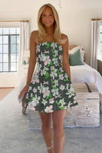 Load image into Gallery viewer, Charming A Line Strapless Light Green Floral Printed Short Homecoming Dress