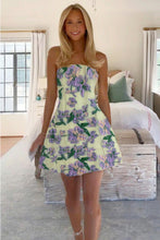 Load image into Gallery viewer, Charming A Line Strapless Light Green Floral Printed Short Homecoming Dress