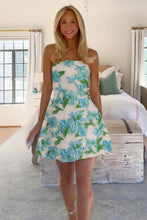 Load image into Gallery viewer, Charming A Line Strapless Light Green Floral Printed Short Homecoming Dress