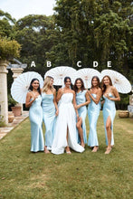 Load image into Gallery viewer, Beauty Sheath Blue Satin Long Bridesmaid Dress with Slit
