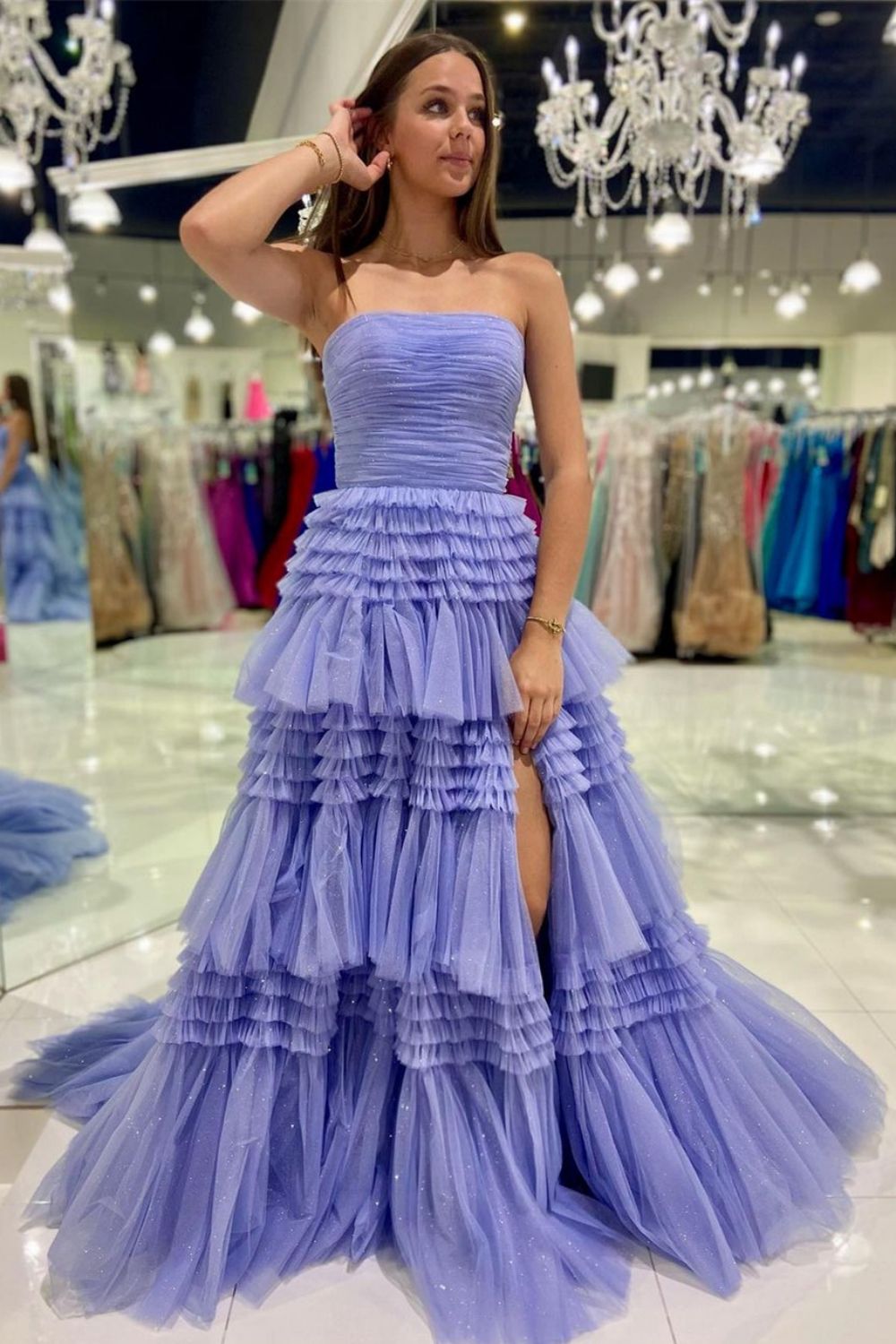 Fuchsia Straps A-Line Shiny Long Prom Dress Graduation Dress, DP4242
