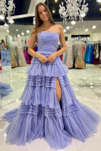 Load image into Gallery viewer, A Line Strapless Fuchsia Long Prom Dress with Ruffles