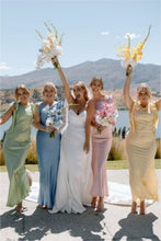 Load image into Gallery viewer, Sweet Sheath Bateau Blue Long Bridesmaid Dress with Bowknot
