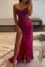 Load image into Gallery viewer, Sparkly Mermaid Sweetheart Gold Long Prom Dress with Beading
