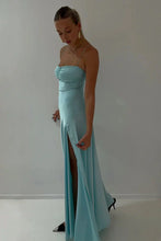 Load image into Gallery viewer, Simple Sheath Spaghetti Straps Pink Long Party Dress with Split Front
