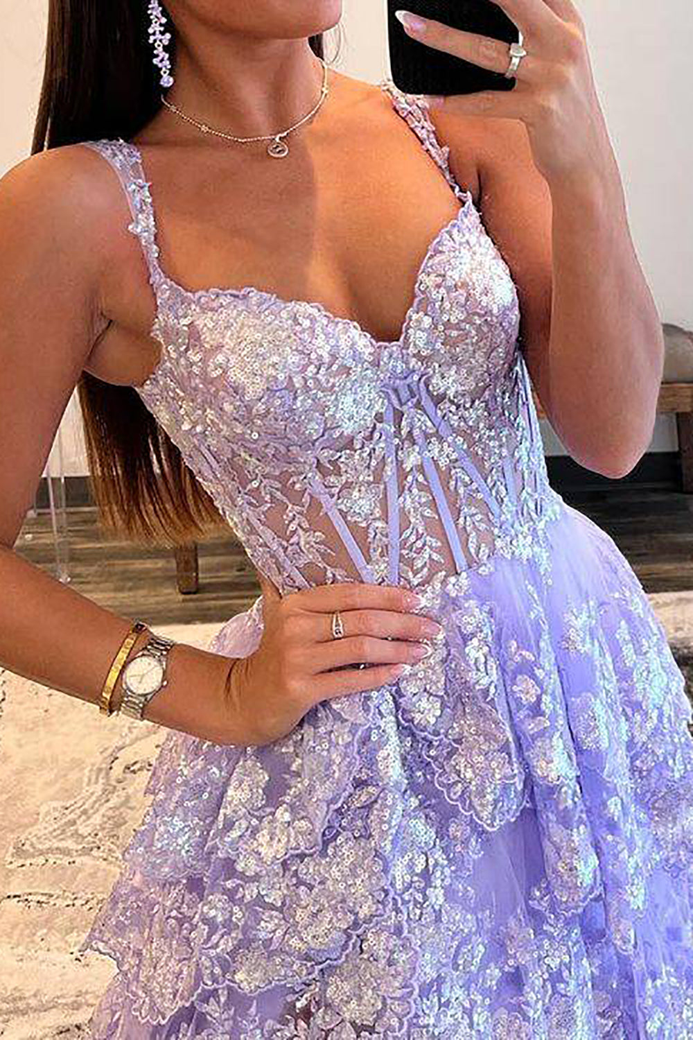 Luuvis Women Light Purple Corset Prom Dress Gorgeous A Line Sweetheart Formal Dress with Ruffles Luuvis Women Light Purple Corset Prom Dress Gorgeous A Line Sweetheart Formal Dress with Ruffles