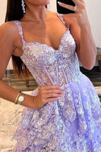 Load image into Gallery viewer, Gorgeous A Line Sweetheart Light Purple Corset Prom Dress with Ruffles
