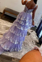 Load image into Gallery viewer, Gorgeous A Line Sweetheart Light Purple Corset Prom Dress with Ruffles

