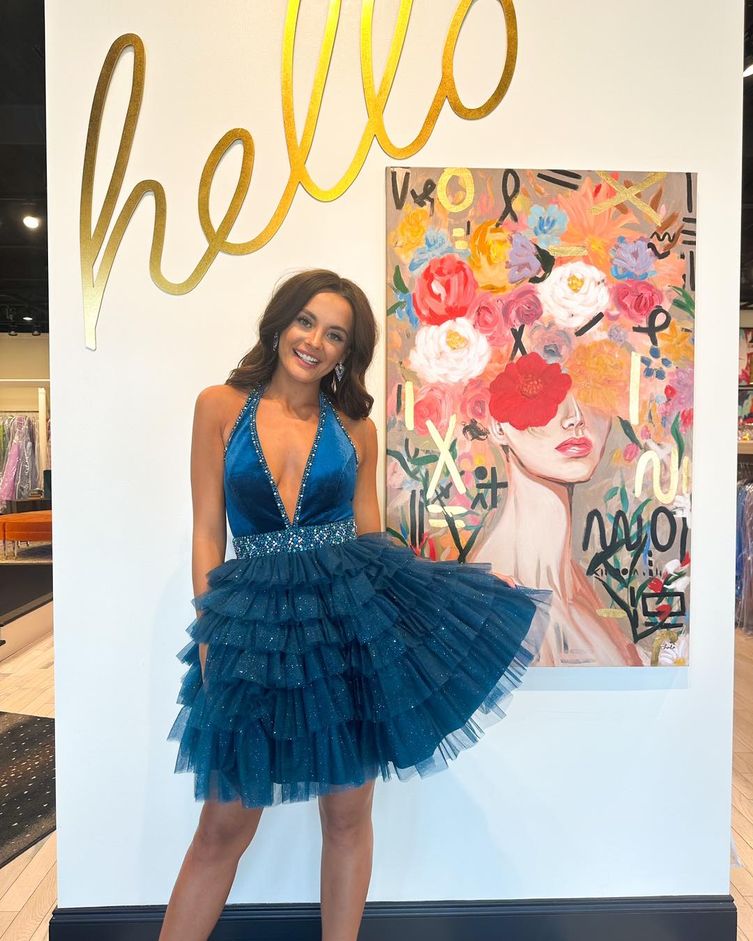 Stylish A Line Halter Neck Blue Short Homecoming Dress with Beading Ruffles
