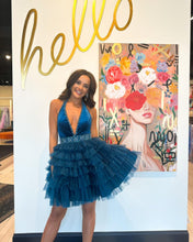 Load image into Gallery viewer, Stylish A Line Halter Neck Blue Short Homecoming Dress with Beading Ruffles

