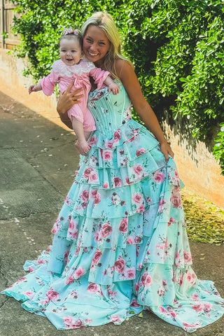 Pretty A Line Sweetheart Mint Green Corset Prom Dress with Appliques Ruffles