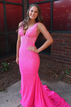 Load image into Gallery viewer, Sexy Deep V-Neck Open Back Mermaid Long Beaded Prom Party Dress
