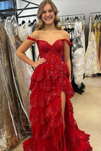 Load image into Gallery viewer, Princess A Line Sweetheart Blue Corset Prom Dress with Lace Ruffles
