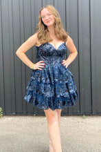 Load image into Gallery viewer, A Line Lilac Short Graduation Dress Spaghetti Straps Homecoming Dress with Lace Ruffles
