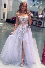 Load image into Gallery viewer, Beauty A Line Spaghetti Straps Lilac Corset Prom Dress with Appliques