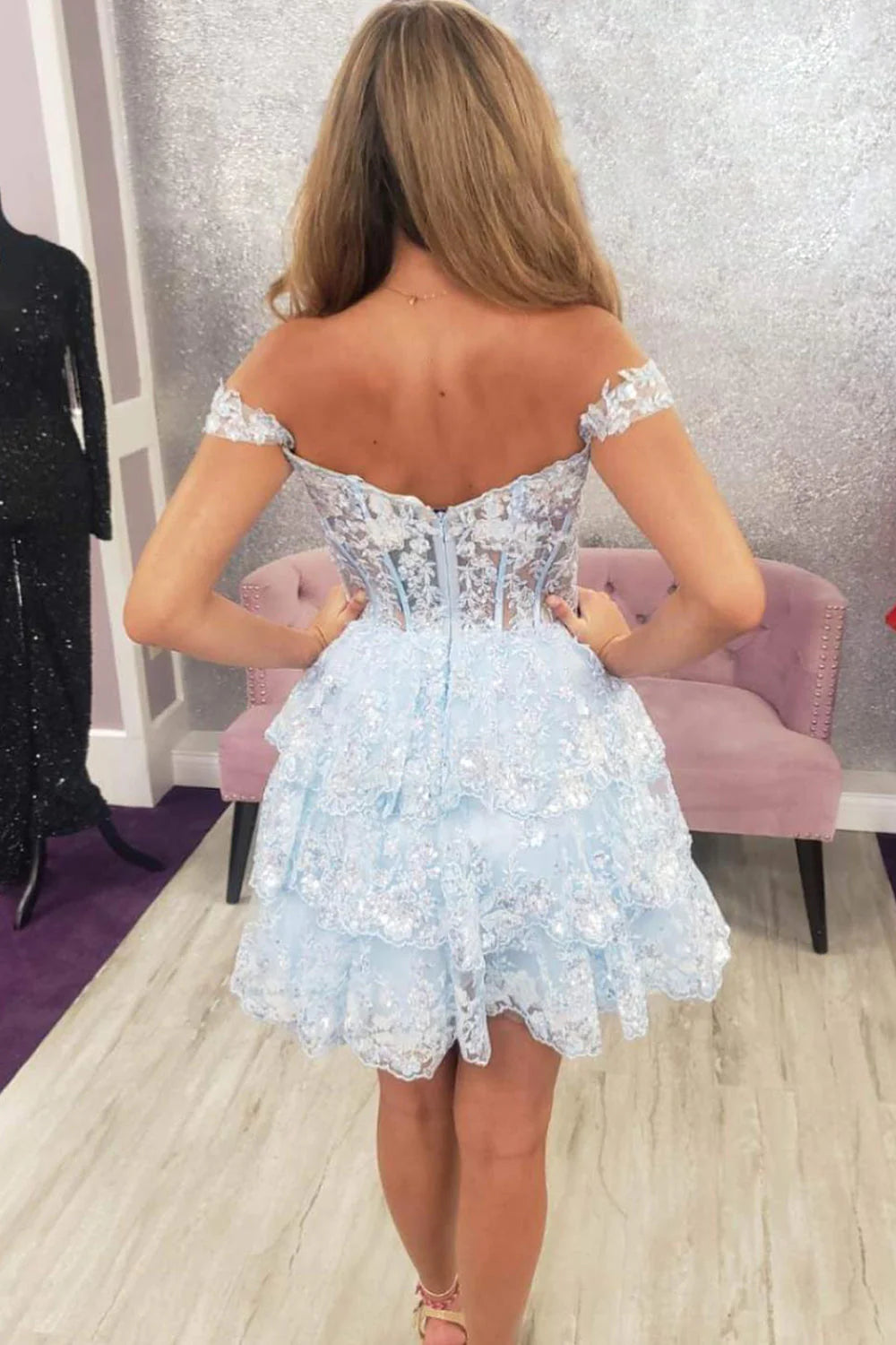 Luuvis A Line Lilac Short Graduation Dress Spaghetti Straps Homecoming Dress  with Lace Ruffles