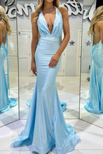 Load image into Gallery viewer, Trendy Mermaid Halter Neck Blue Long Prom Dress with Backless