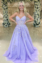 Load image into Gallery viewer, Chic A Line Sweetheart Purple Corset Prom Dress with Appliques