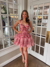 Load image into Gallery viewer, Gorgeous A Line Spaghetti Straps Pink Printed Short Homecoming Dress
