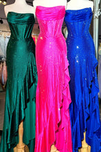 Load image into Gallery viewer, Sparkly Hot Pink Mermaid Strapless Long Beaded Prom Dress with Slit
