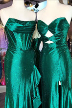 Load image into Gallery viewer, Sparkly Hot Pink Mermaid Strapless Long Beaded Prom Dress with Slit
