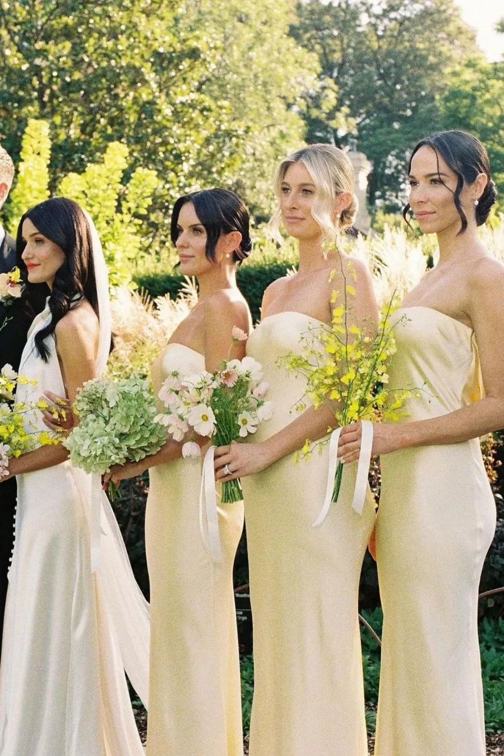 Elegant Sheath Strapless Yellow Long Bridesmaid Dress