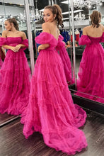 Load image into Gallery viewer, Stunning A Line Strapless Fuchsia Corset Prom Dress with Sweep Train
