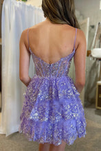 Load image into Gallery viewer, Cute Spaghetti Straps A-Line Homecoming Dress With Appliques And Sequin
