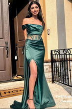 Load image into Gallery viewer, Stylish Mermaid Off the Shoulder Dark Green Corset Prom Dress with Split Front
