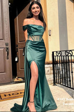 Load image into Gallery viewer, Stylish Mermaid Off the Shoulder Dark Green Corset Prom Dress with Split Front