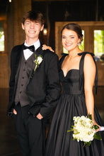 Load image into Gallery viewer, Cute Black A-Line Satin Tie Straps Long Prom Dress

