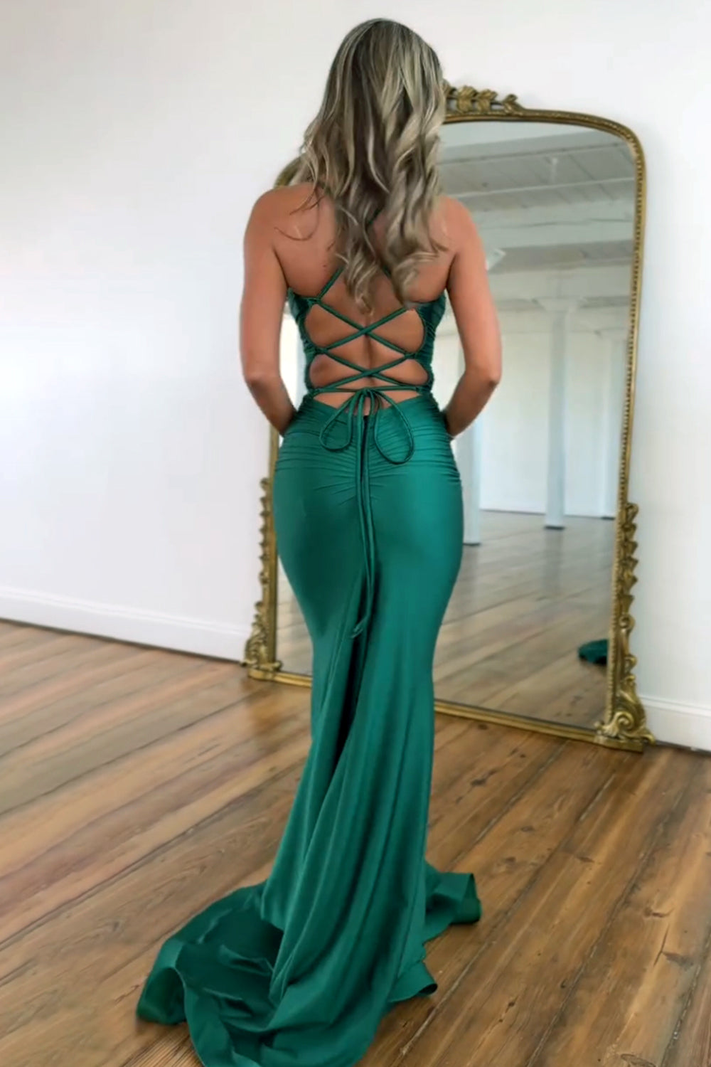 Luuvis Stunning Green Mermaid Spaghetti Straps Lace Up Long Prom Dress Luuvis Stunning Green Mermaid Spaghetti Straps Lace Up Long Prom Dress