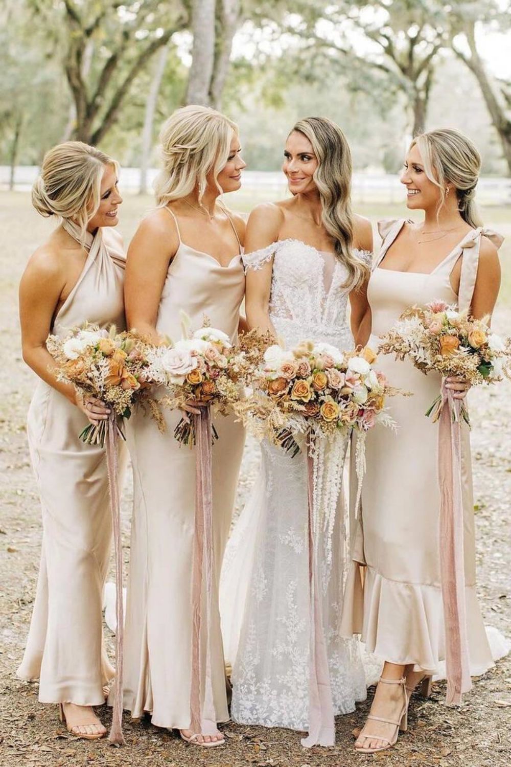 Simple Halter Neck/Spaghetti Straps/  Champagne Long Bridesmaid Dress