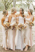 Load image into Gallery viewer, Simple Halter Neck/Spaghetti Straps/  Champagne Long Bridesmaid Dress
