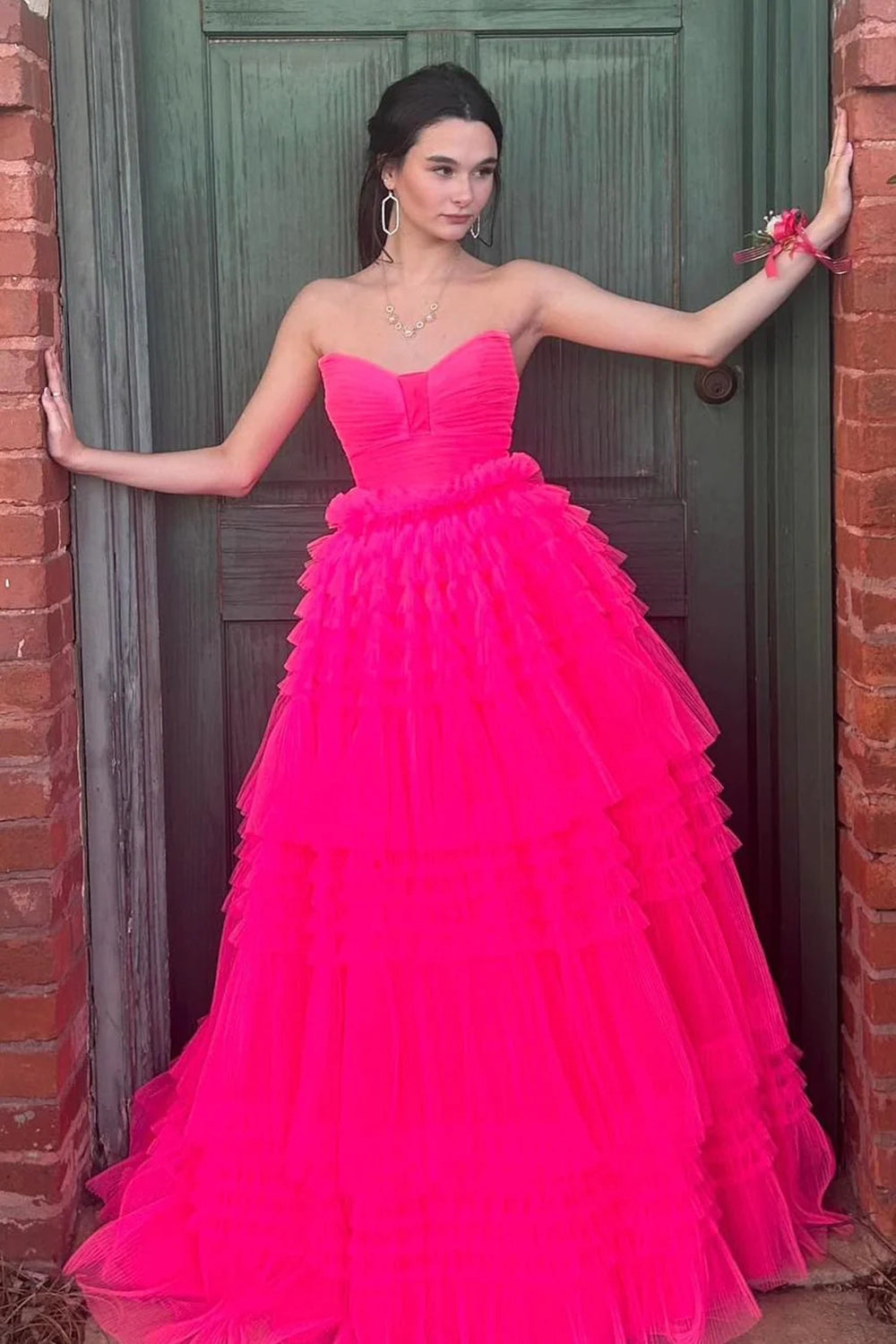 blue dress for baby girl Straps Layered Tulle Hot Pink Long Prom Dress Party Dress PSK627 US16 / Custom Color