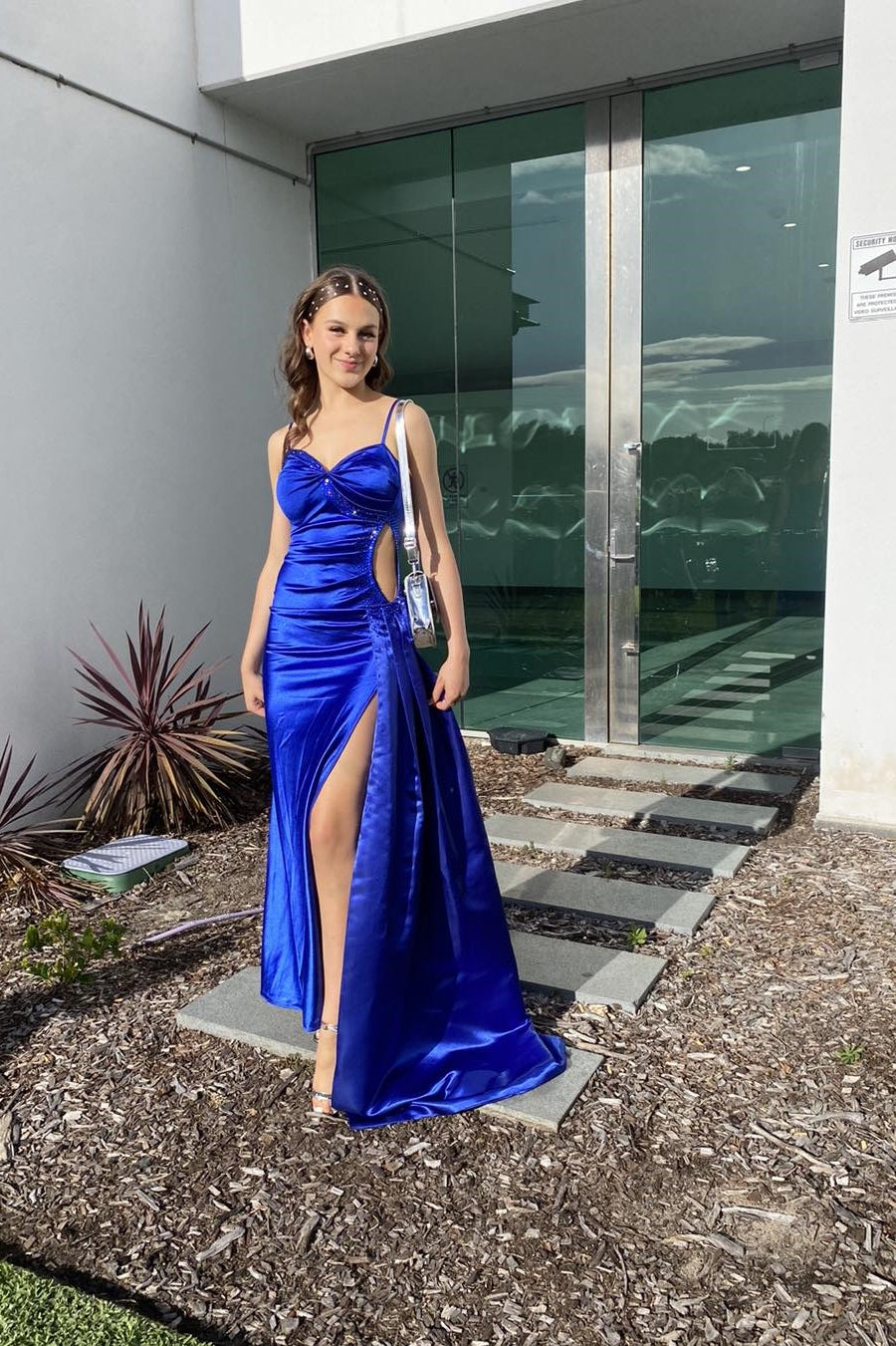 Trendy Mermaid Spaghetti Straps Royal Blue Long Prom Dress with Split Front