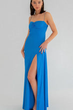Load image into Gallery viewer, Simple Sheath Spaghetti Straps Pink Long Party Dress with Split Front
