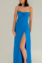 Load image into Gallery viewer, Simple Sheath Spaghetti Straps Pink Long Party Dress with Split Front
