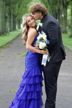 Load image into Gallery viewer, Stunning Lilac Mermaid Spaghetti Straps Lace Prom Dress with Ruffle Skirt