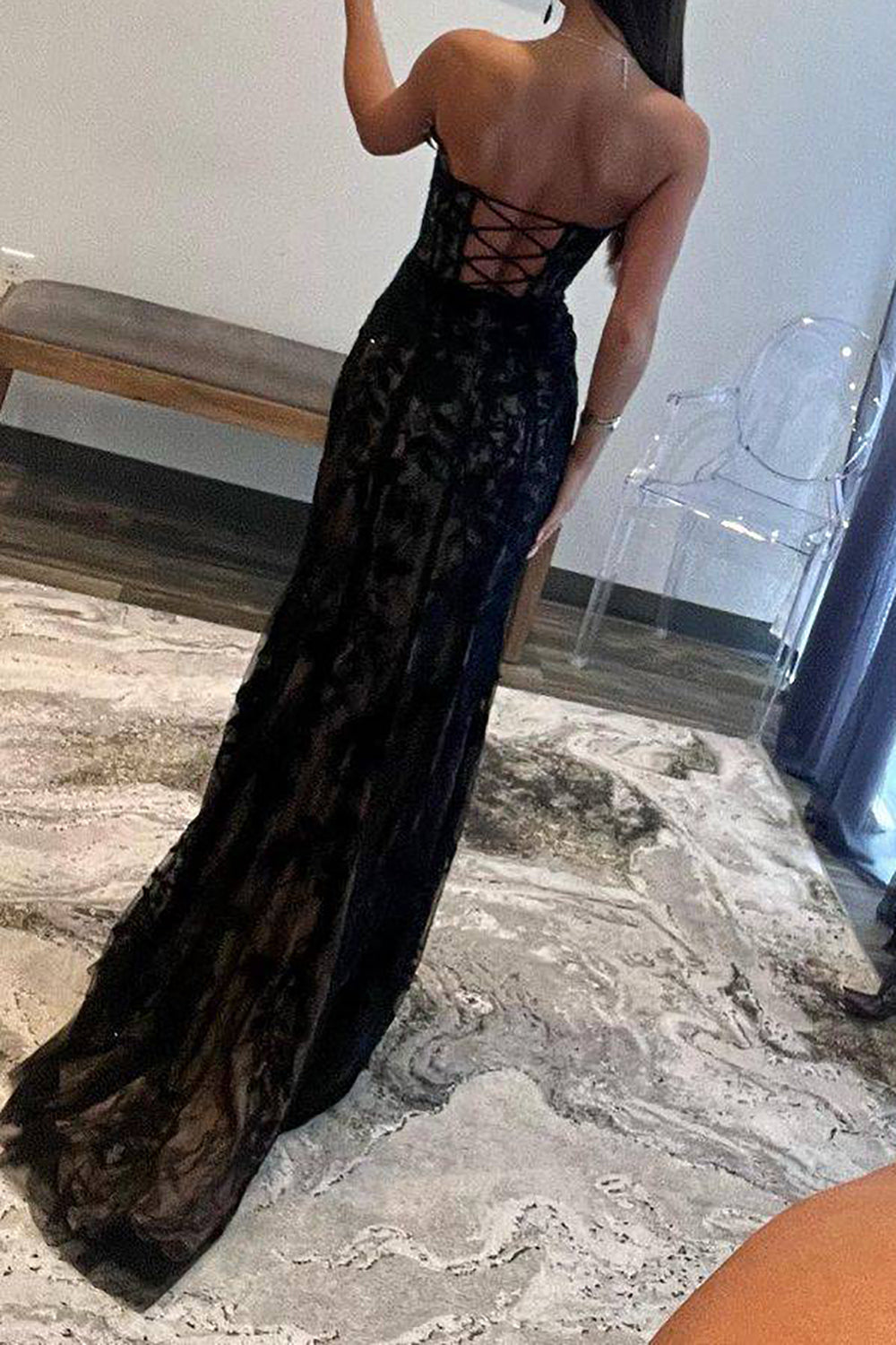 Luuvis Women Black Corset Prom Dress Mermaid Sweetheart Formal Dress with Appliques Luuvis Women Black Corset Prom Dress Mermaid Sweetheart Formal Dress with Appliques